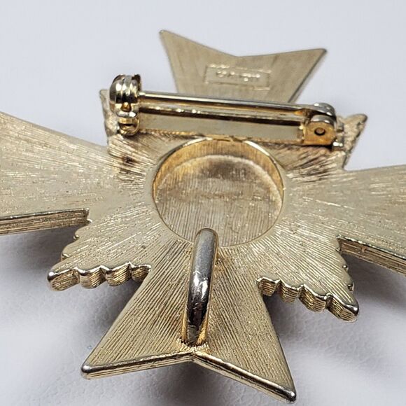 1983 Avon Maltese Cross Allegro Collection Amber Color Gold Tone Brooch Pendant - Picture 13 of 13